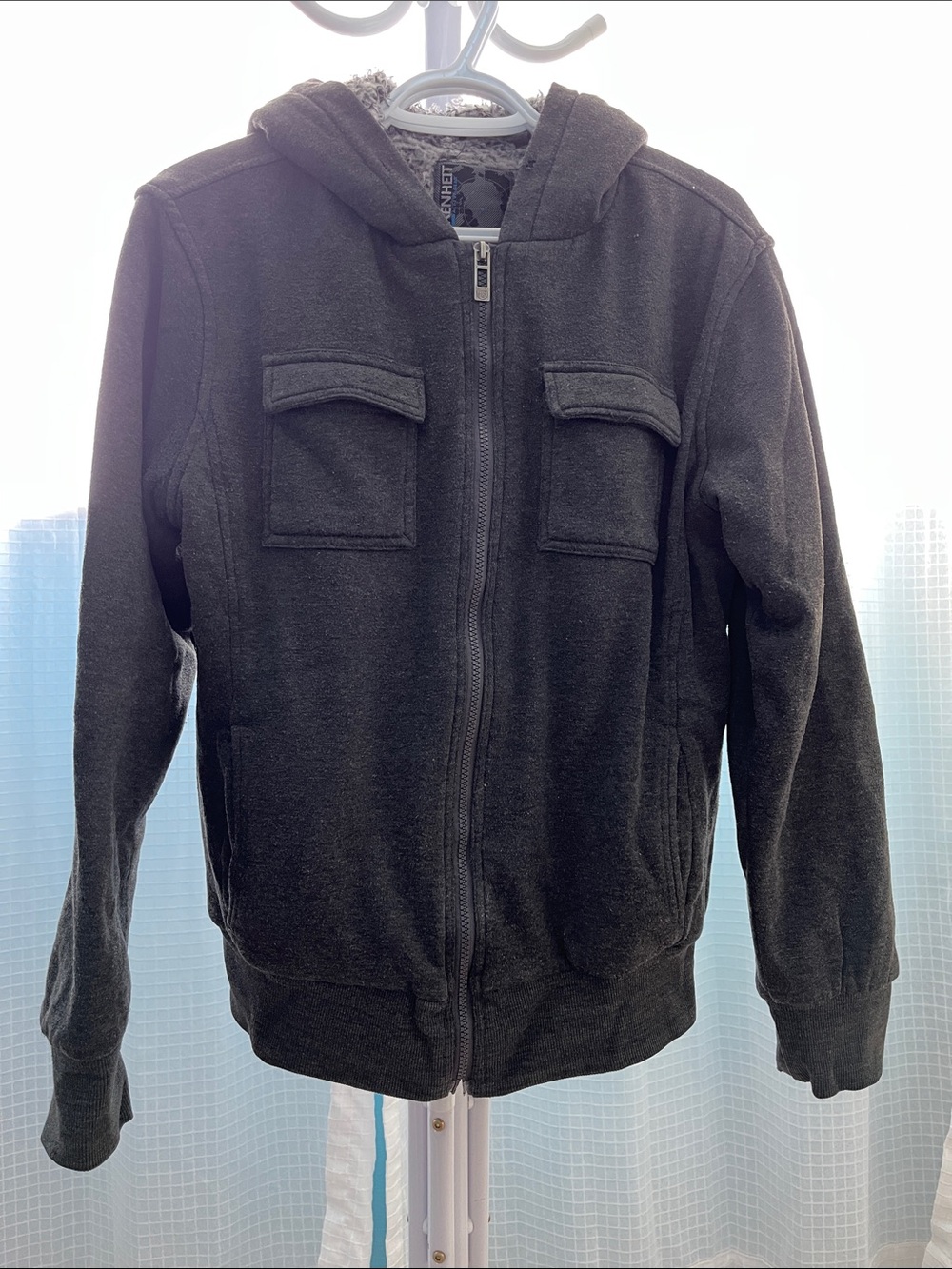 Men’s Black Hooded Zip Jacket with Chest Flap Pockets